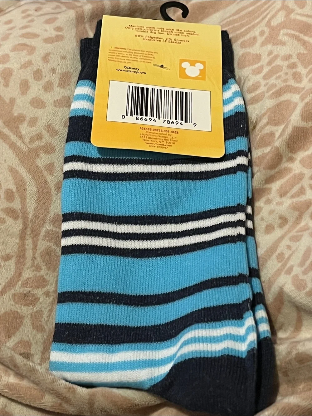 Disney Stitch Crew Socks Black Blue Adult Shoe Size 6.5-12 New With Tags